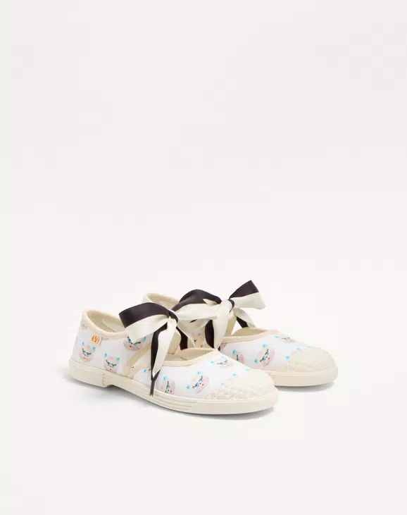 Valentino Bay By Bay Ballerina Fabric Sneaker With Le Chat De La Maison Print - Image 6